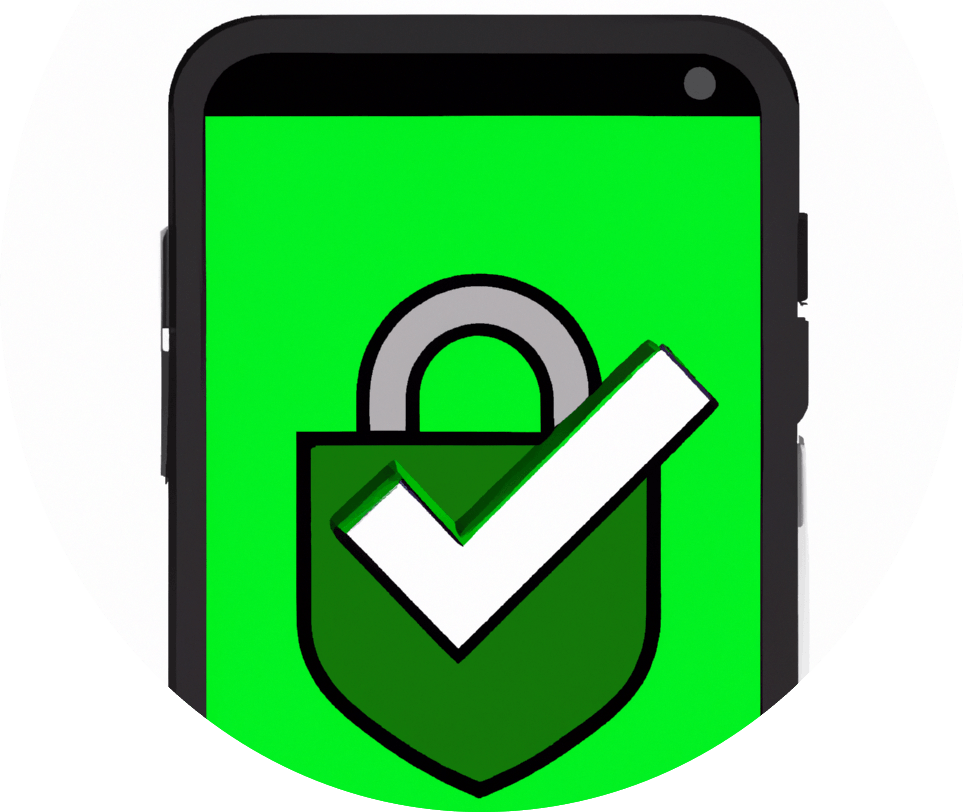DALL·E 2023-02-17 18.16.56 - a smartphone with a small lock containing a green checkmark at the center of the phone screen.png